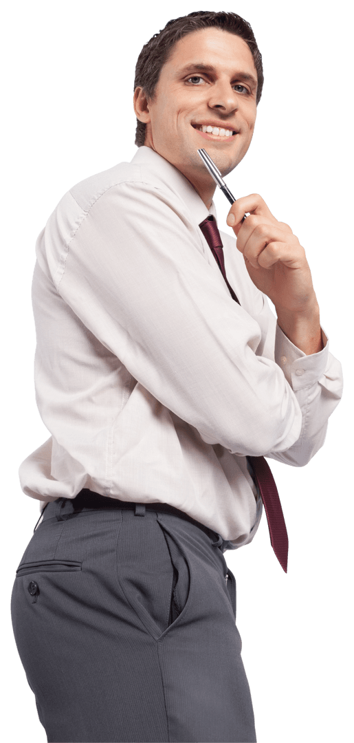 Transparent Businessman Pen Chin Thoughtful Pose