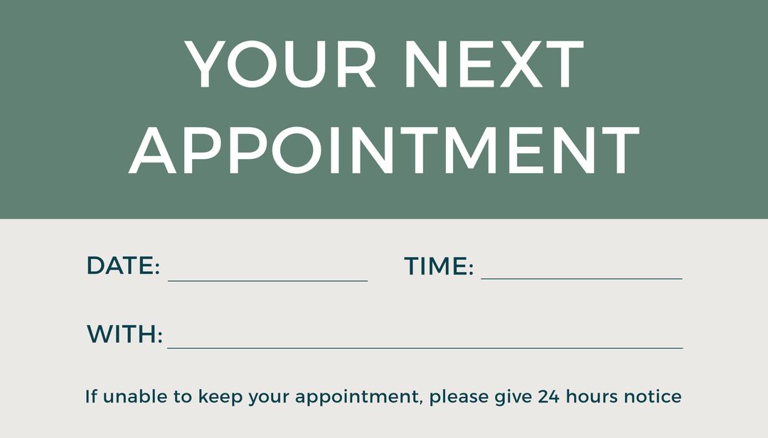 Next Appointment Notice with Blank Fields on Green Background - Download Free Stock Templates Pikwizard.com