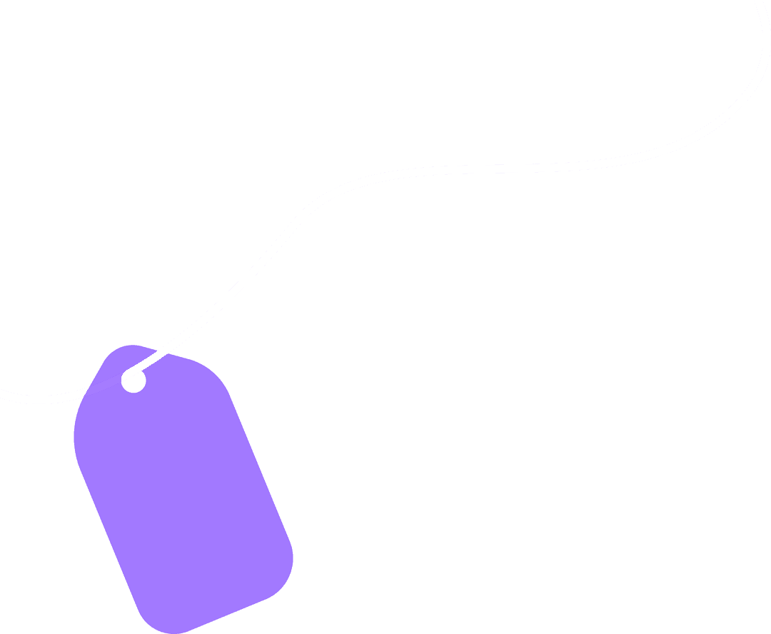 Purple Tag Hanging on Cord with Transparent Background