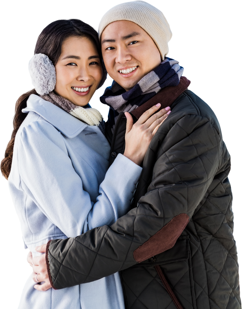 Couple Embracing in Winter Outfits with Transparent Background - Download Free Stock Images Pikwizard.com