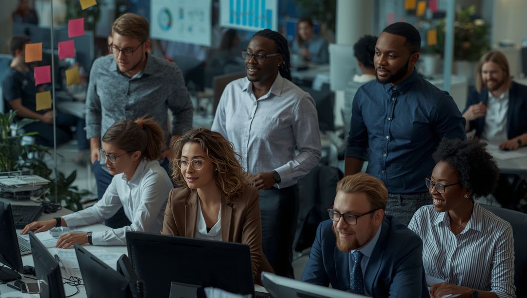 Diverse Professionals in Collaborative Office Meeting Modern Workspace