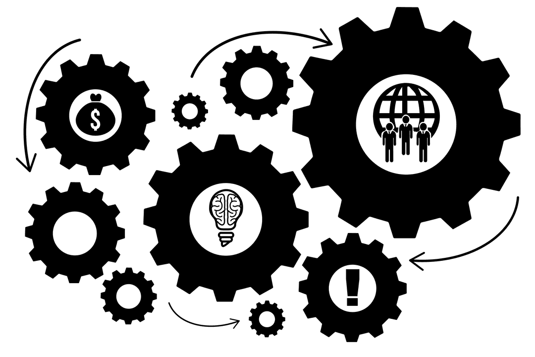 Digital Cog Wheels with Business Icons on Transparent Background