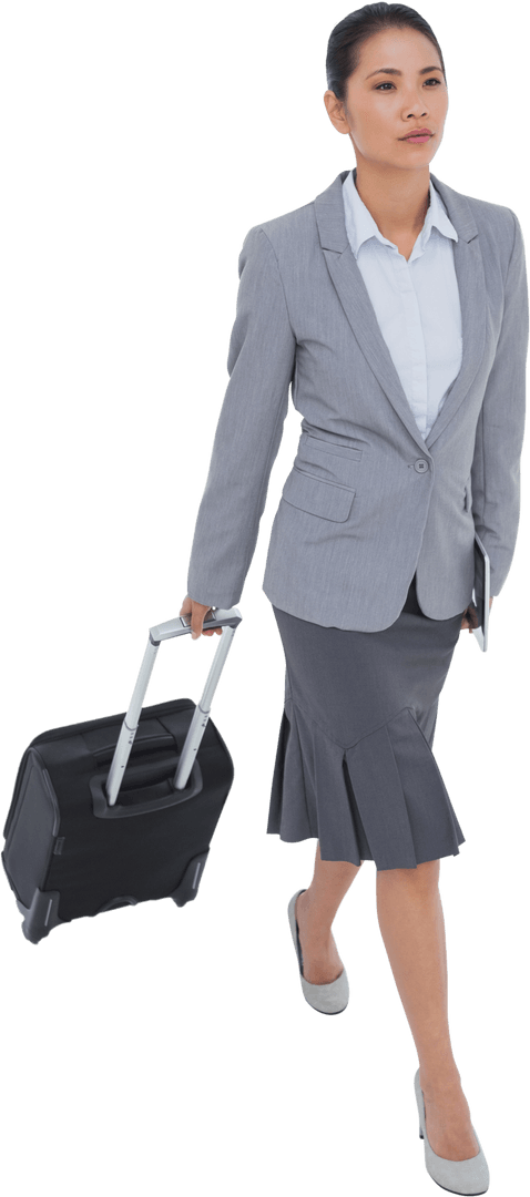 Transparent Businesswoman Walking with Suitcase
