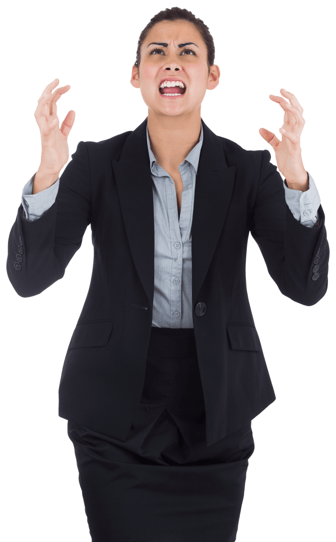 Stressed Biracial Businesswoman Expressing Frustration on Transparent Background
