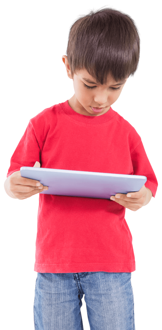 Transparent Young Boy Engaged with Tablet Device