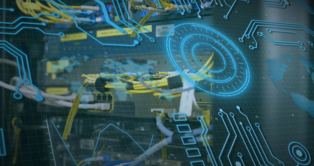 Futuristic Digital Interface Over Computer Server Wires