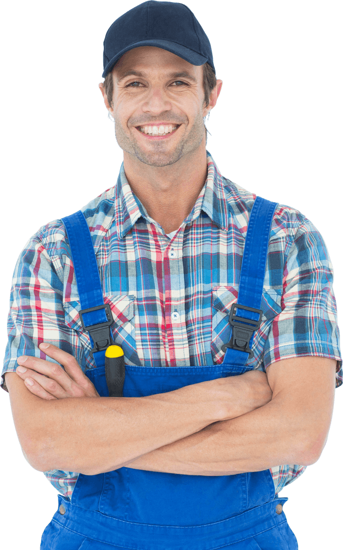 Smiling Transparent Plumber in Uniform with Crossed Arms