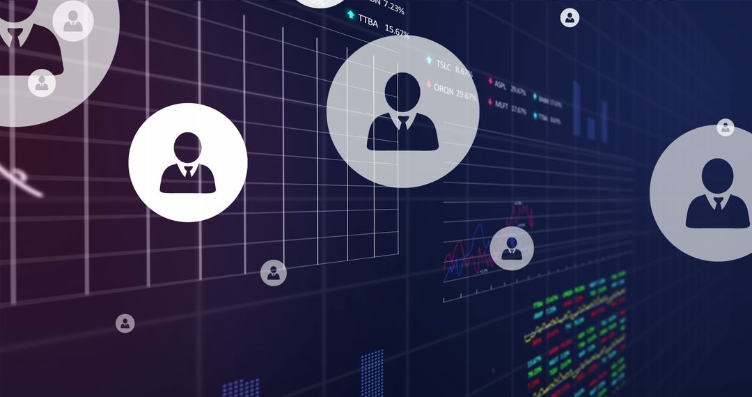Digital Network of Business Icons Over Financial Data