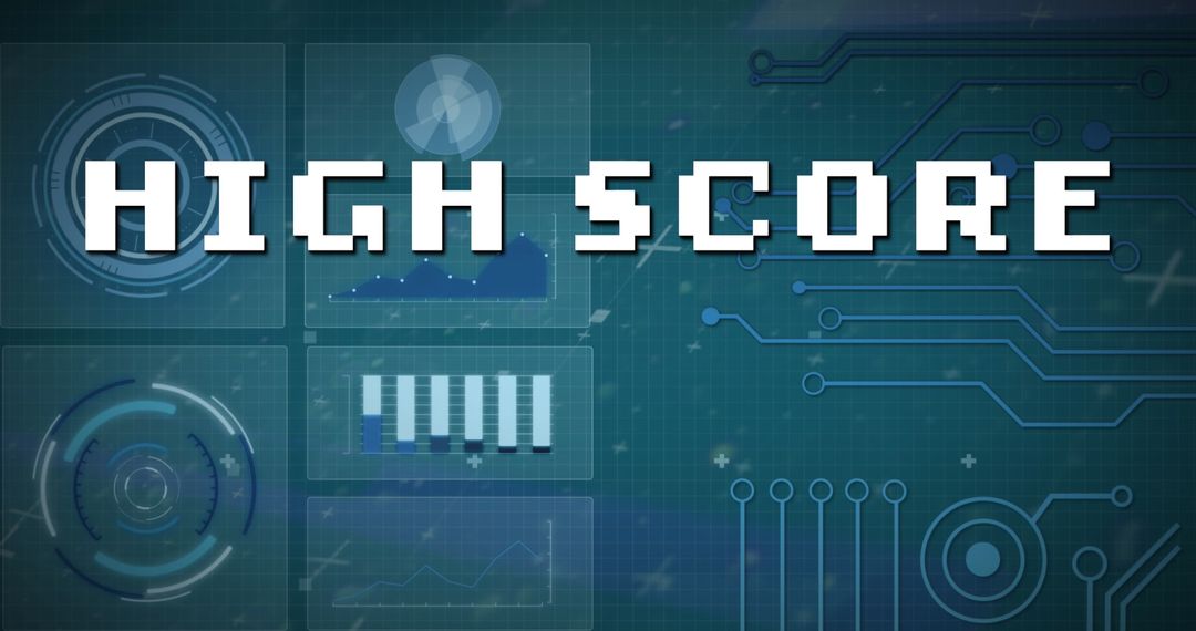 High Score on Digital Interface with Futuristic Data Visualization