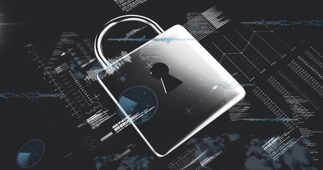 Futuristic Cybersecurity Concept with Metallic Padlock