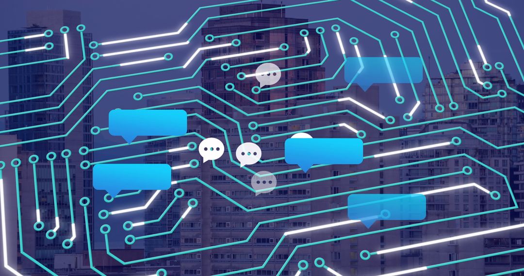 Abstract Digital Network with Cityscape Circuit Connections