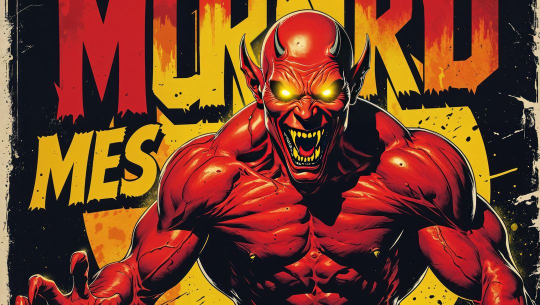 Fierce Red Demon with Glowing Eyes in Grunge Design