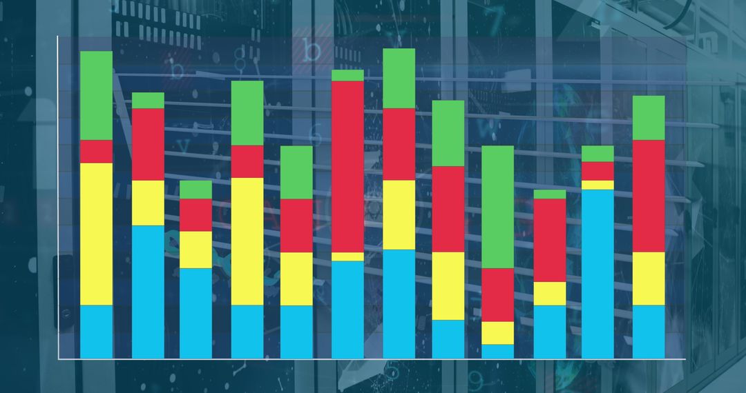 Colorful Data Chart Overlaying Computer Server Room