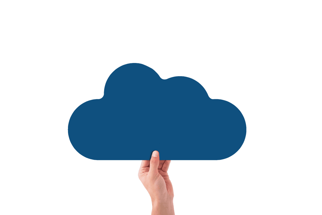 Hand Holding Blue Cloud Symbol Isolated on Transparent Background