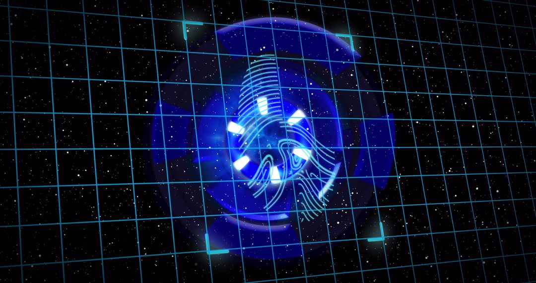 Digital Fingerprint on Blue Grid with Space Background