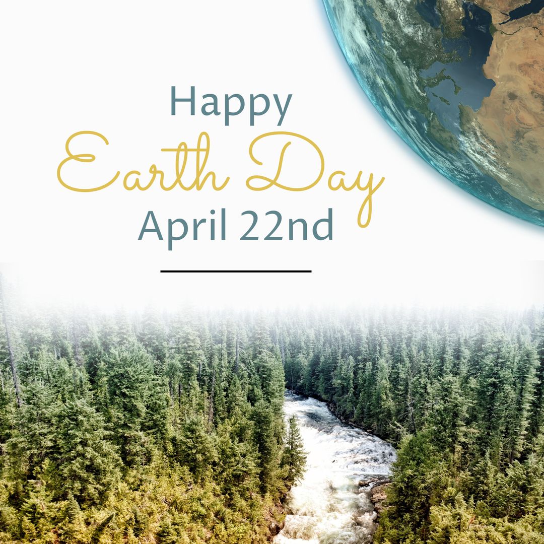 Earth Day Celebration With Forest and River Scenery