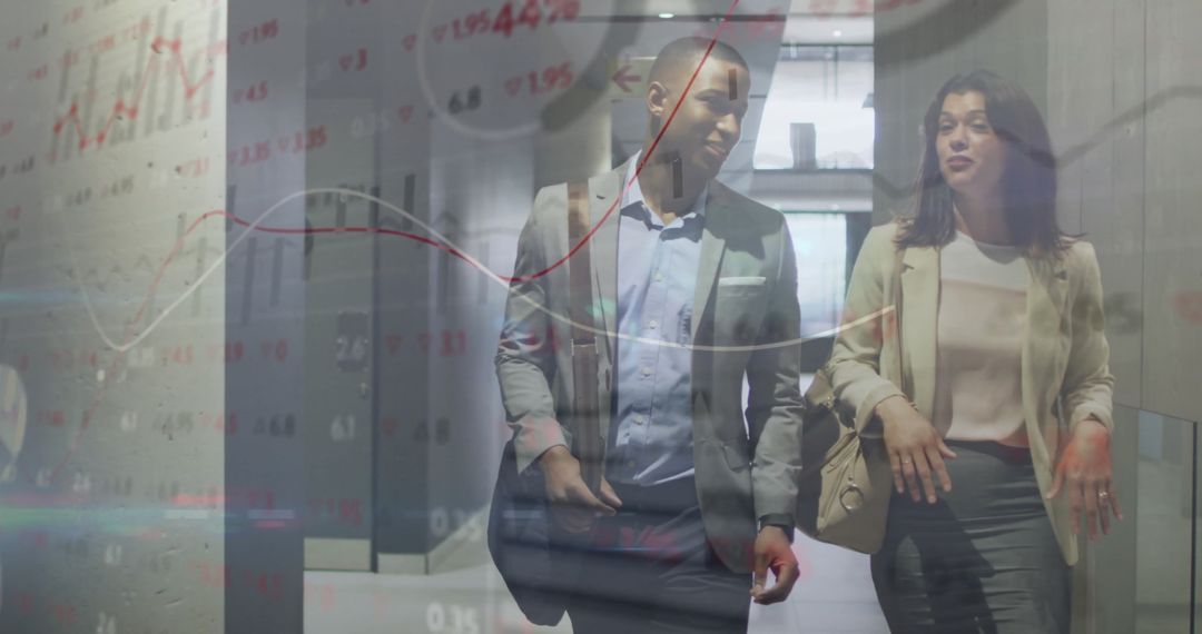 Business Colleagues Discussing amidst Financial Data Feed