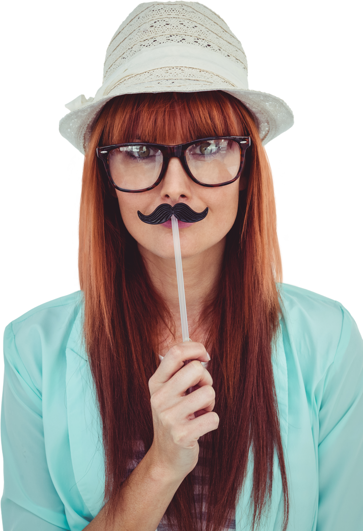 Transparent Hipster Woman Smiling holding Mustache - Download Free Stock Images Pikwizard.com