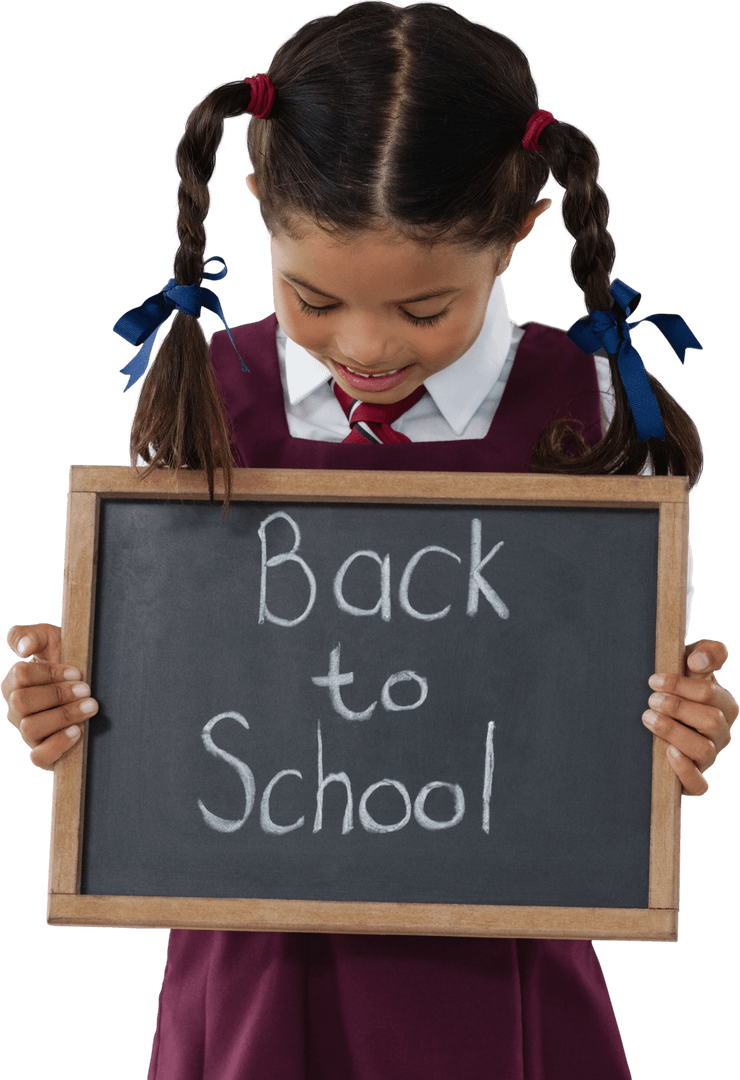 Transparent Back to School Smiling Girl Holding Chalkboard