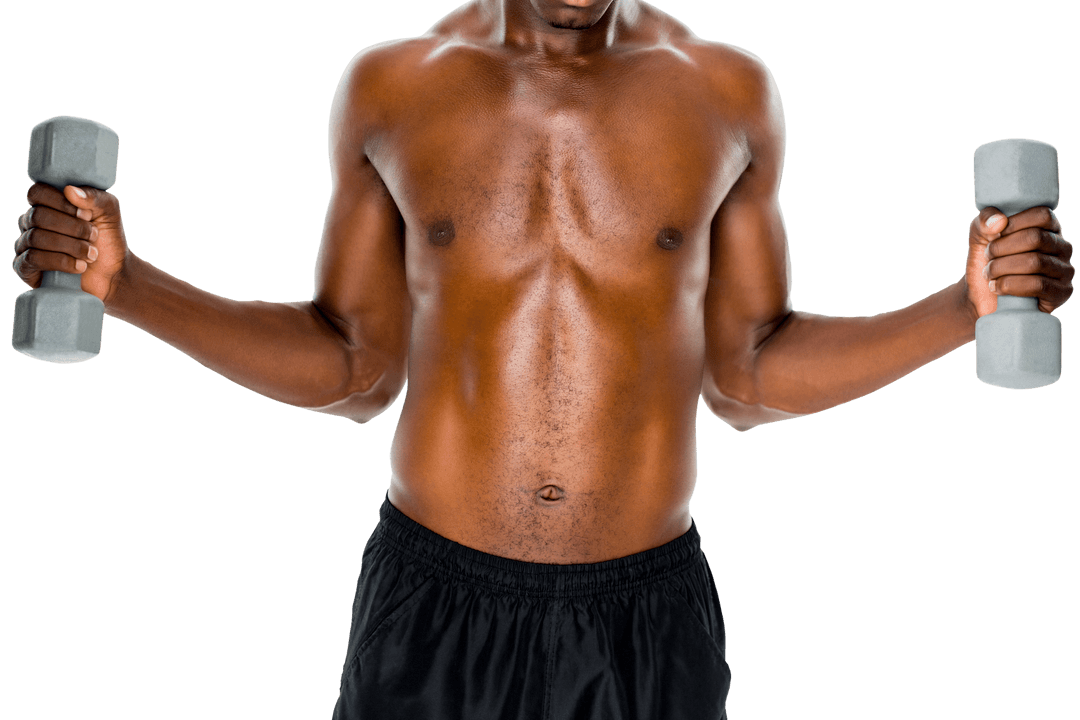 Transparent Image of Young Man Lifting Dumbbells