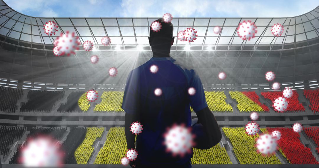 Rugby Player Facing Pandemic Challenges with Stadium Background