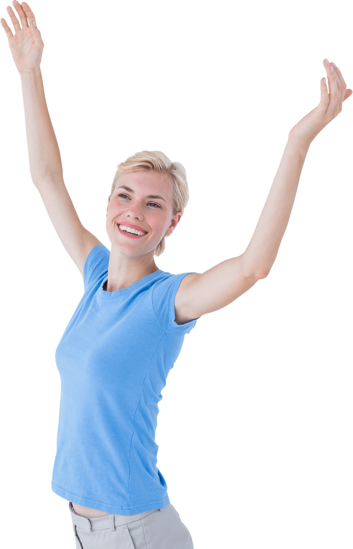 Transparent Enthusiastic Woman with Arms Outstretched