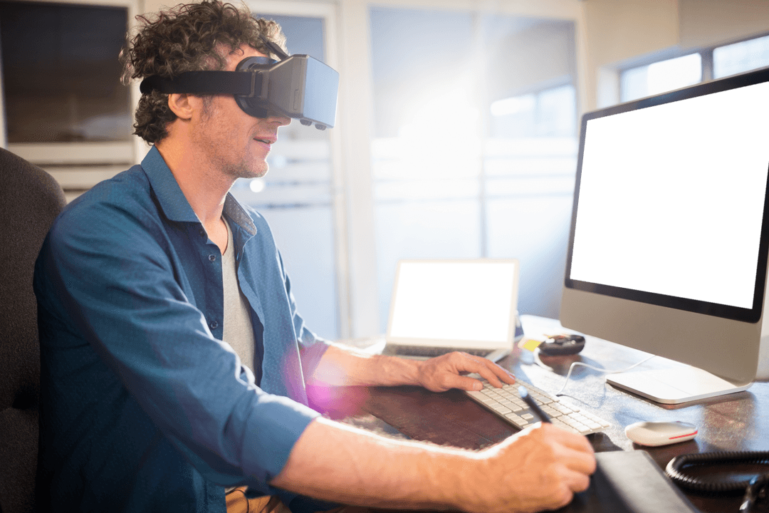 Transparent View: Businessman Experiencing Immersive Virtual Reality