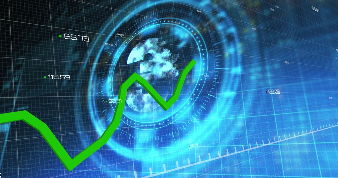 Financial Data Processing Graphic with Rising Stock Arrow