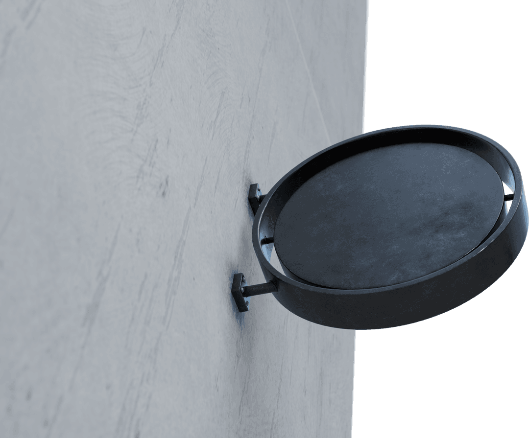 Black Transparent Circular Business Sign on Grey Wall