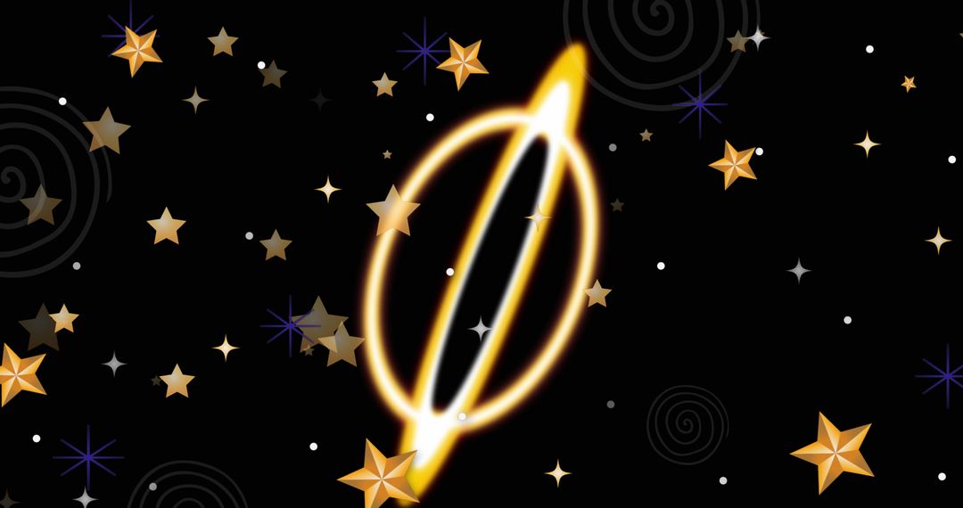 Glowing Cosmic Shapes and Stars on Black Background