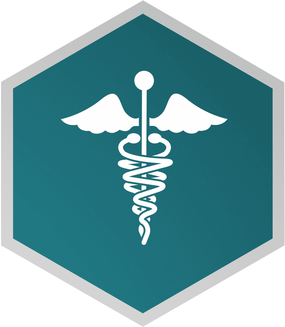 Caduceus Medical Symbol on Transparent Hexagonal Background