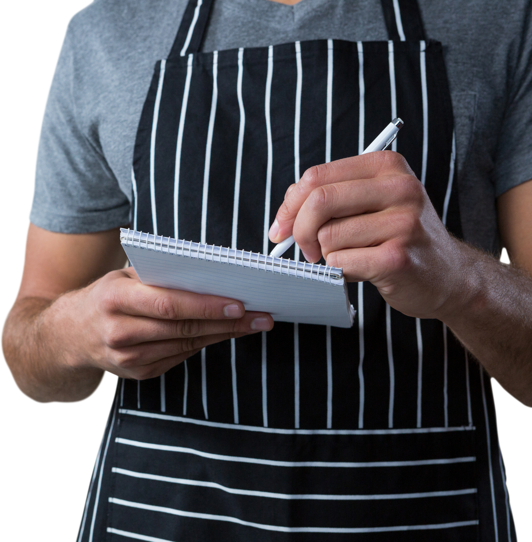 Transparent Waiter in Black Striped Apron Taking Order with Notebook - Download Free Stock Images Pikwizard.com