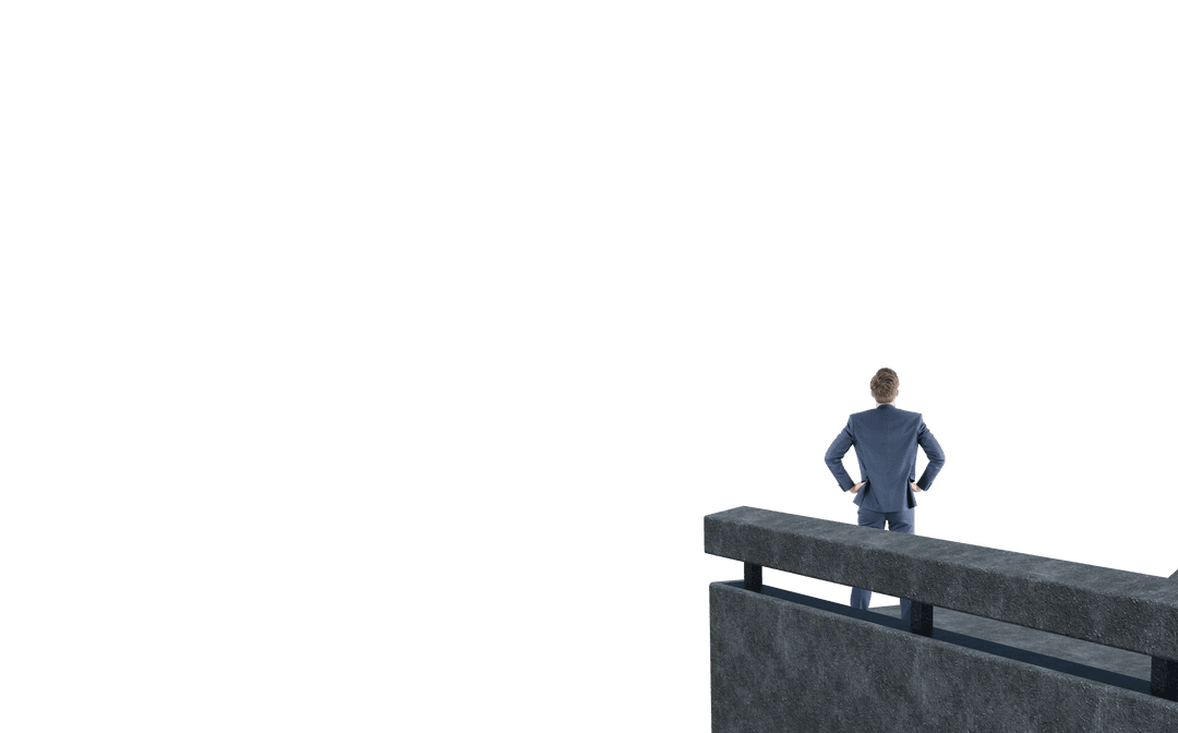 Caucasian Businessman Stands on Unfinished Bridge Transparent