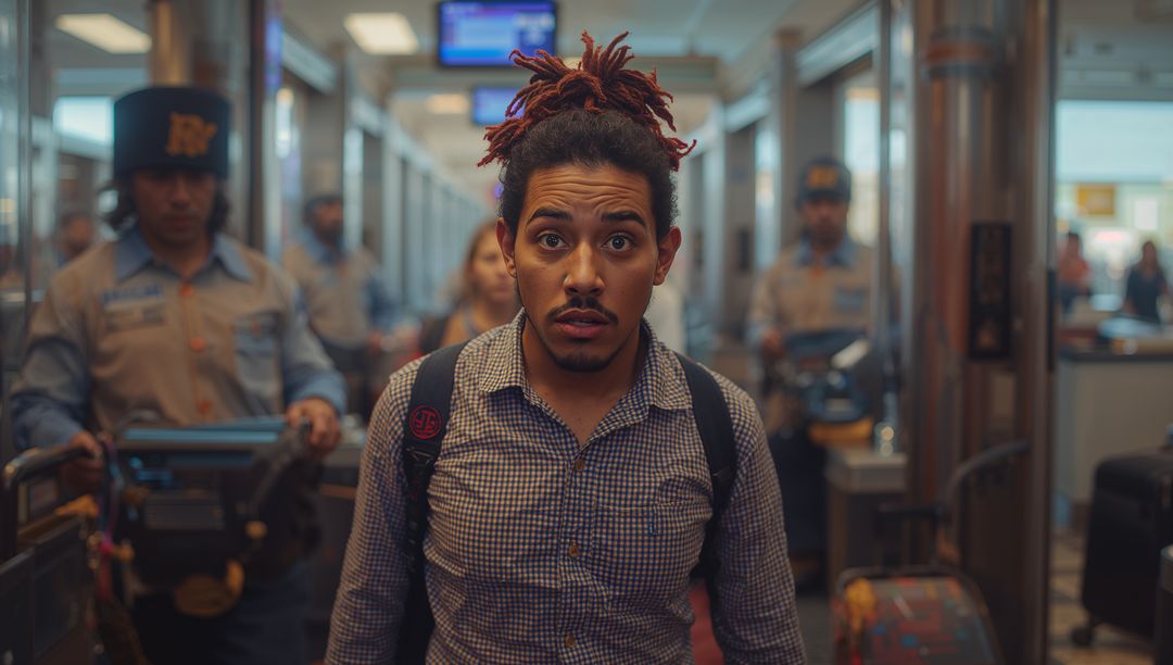 Traveler Walking Through Airport Security Checkpoint