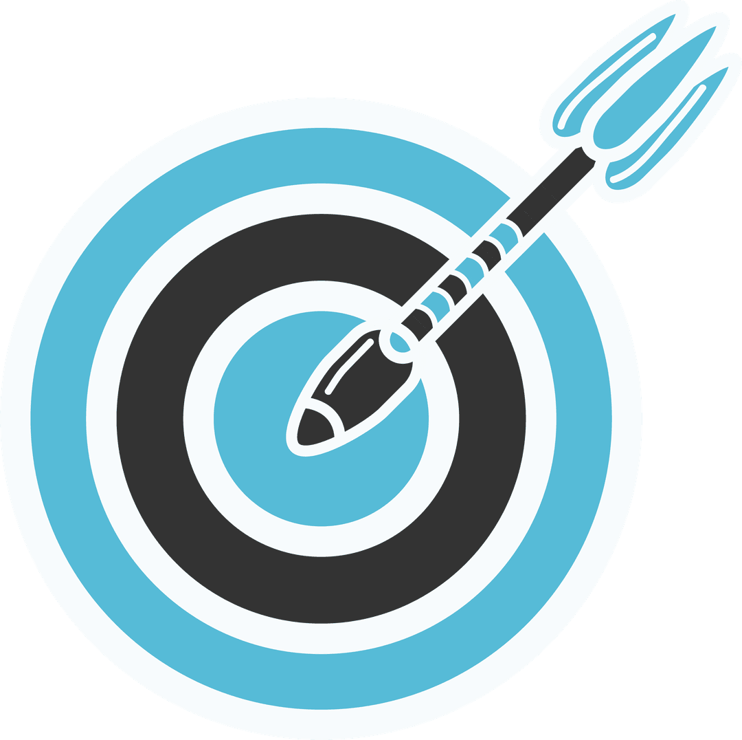 Blue Rocket Hitting Transparent Bullseye Target Design