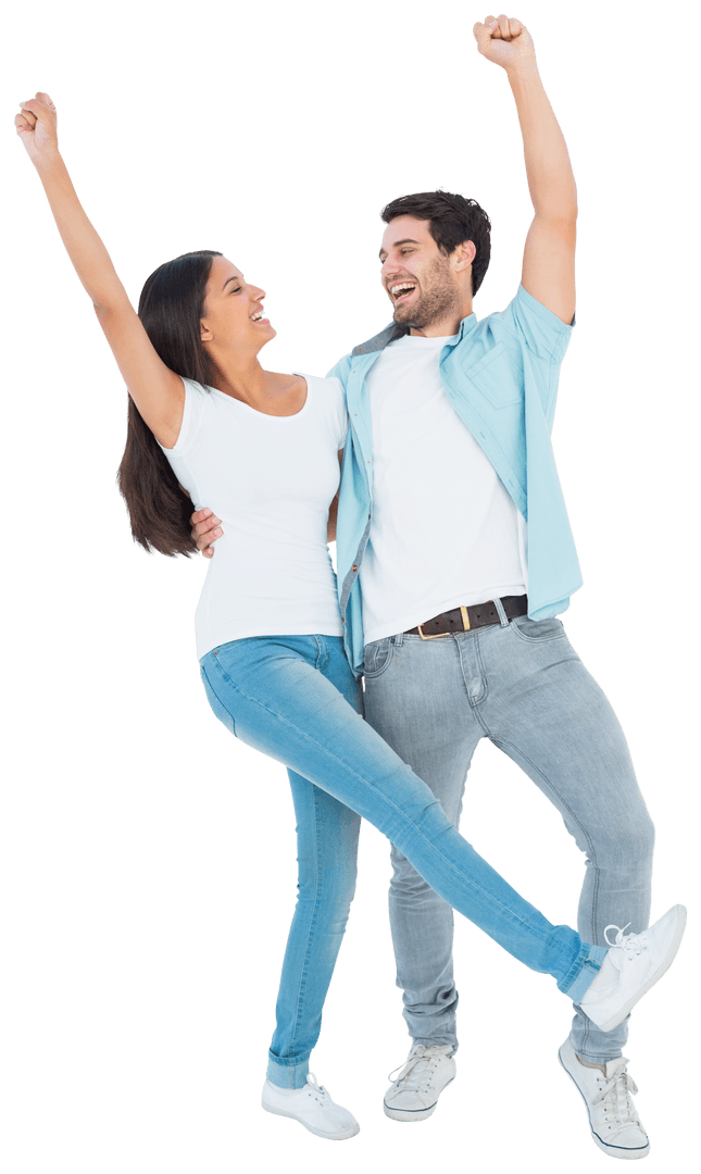 Cheerful Couple Celebrating Victory on Transparent Background