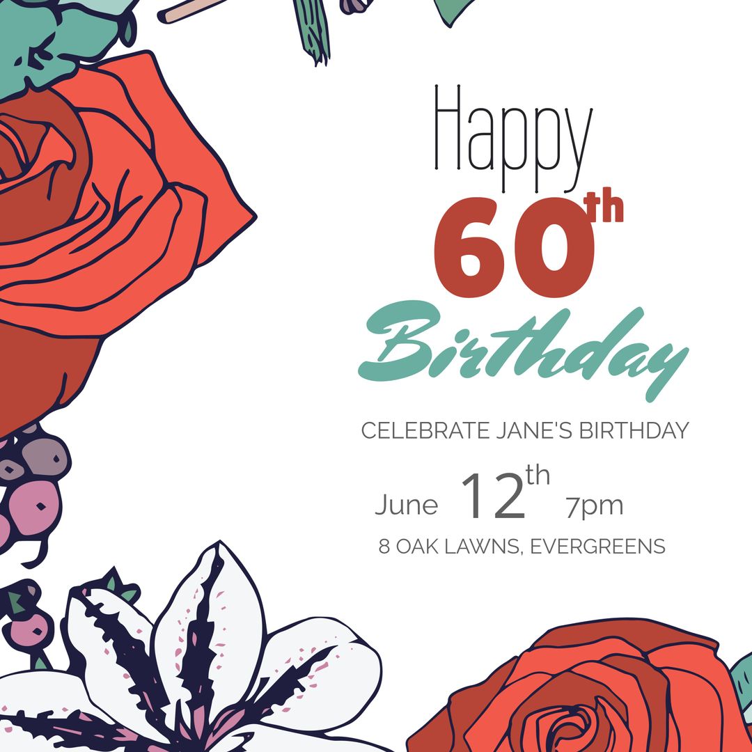 Floral 60th Birthday Invitation Template Celebrating Milestones - Download Free Stock Templates Pikwizard.com