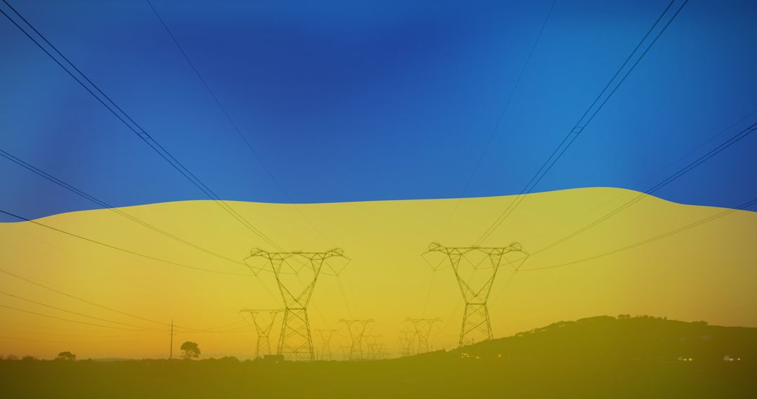 Power Lines with Ukraine Flag Colors in Political Context