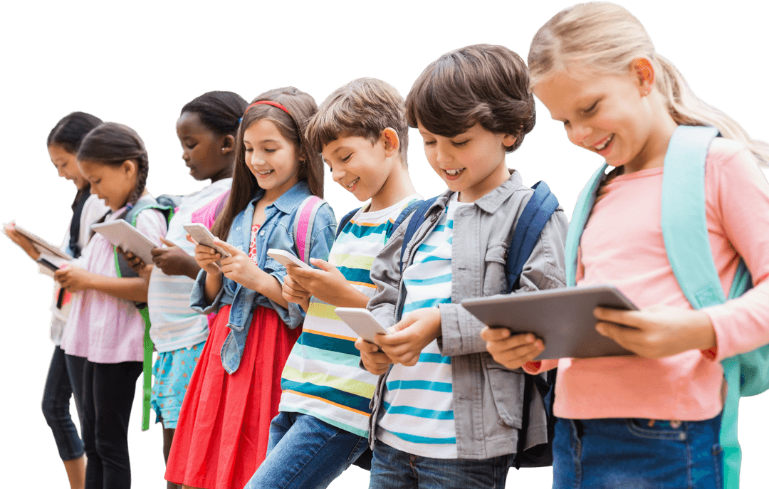 Children Engaging with Technology Transparent Background
