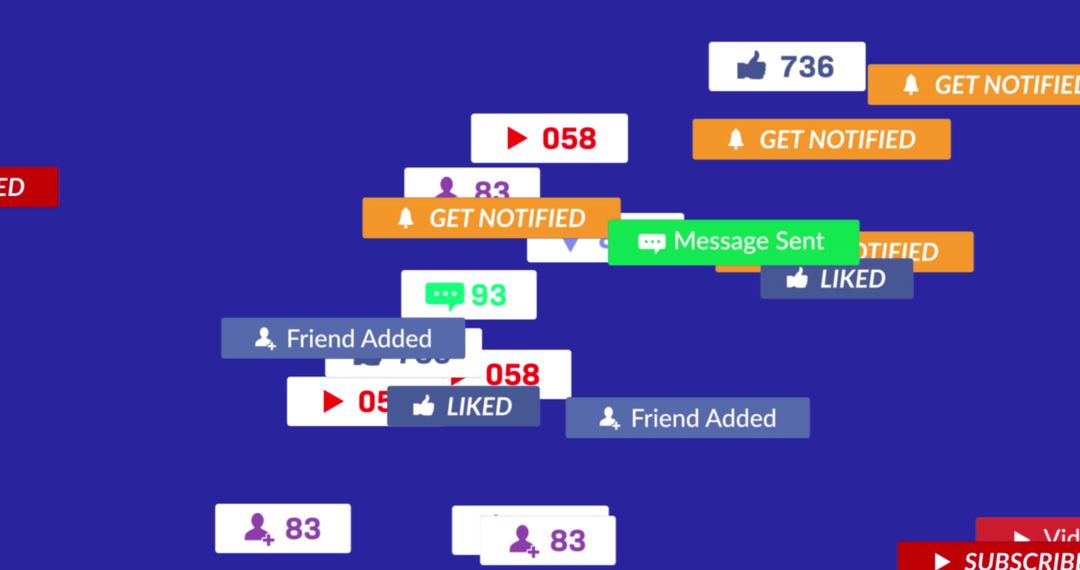 Digital Interaction: Falling Social Media Notifications Icons