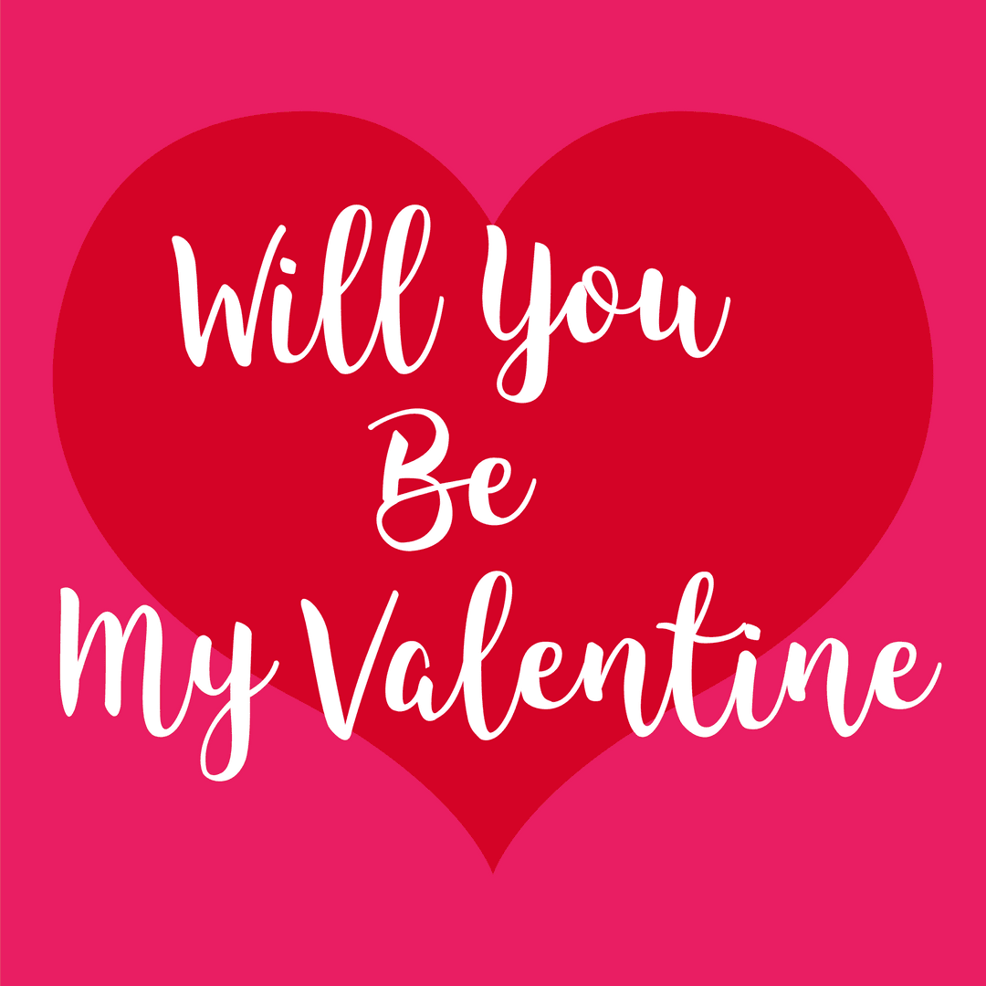Romantic Heart with Will You Be My Valentine Text Transparent Background
