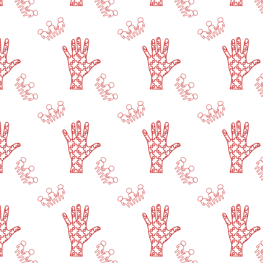 Seamless Red Hand and Crown Pattern on Transparent Background
