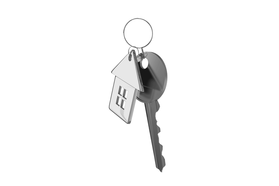 Silver Key with House Keychain on Transparent Background