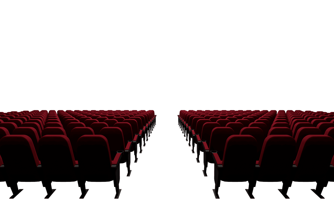 Row of Transparent Empty Theater Seats with Black Background