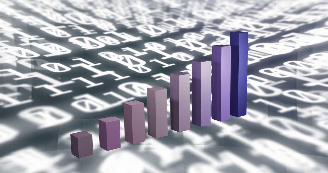 3D Bar Graph Over Digital Data Illustrating Business Success