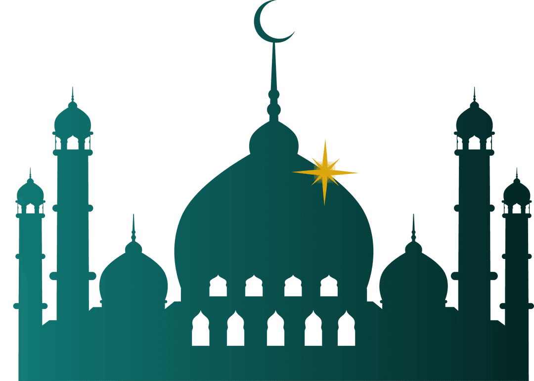 Gradient Mosque Silhouette with Crescent and Star Transparent Background