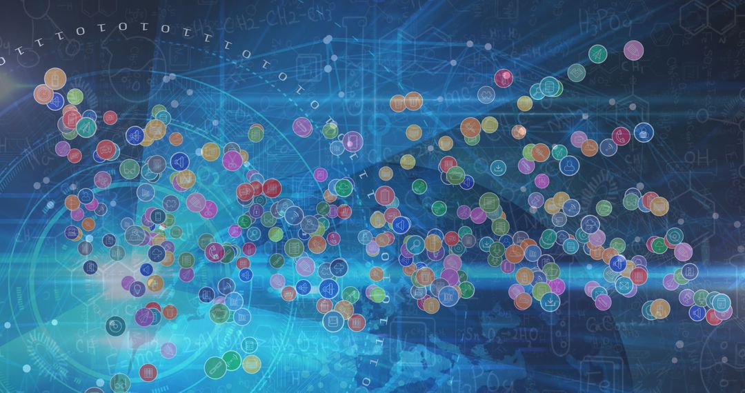 Global Network Connections with Digital Interface and Abstract Icons