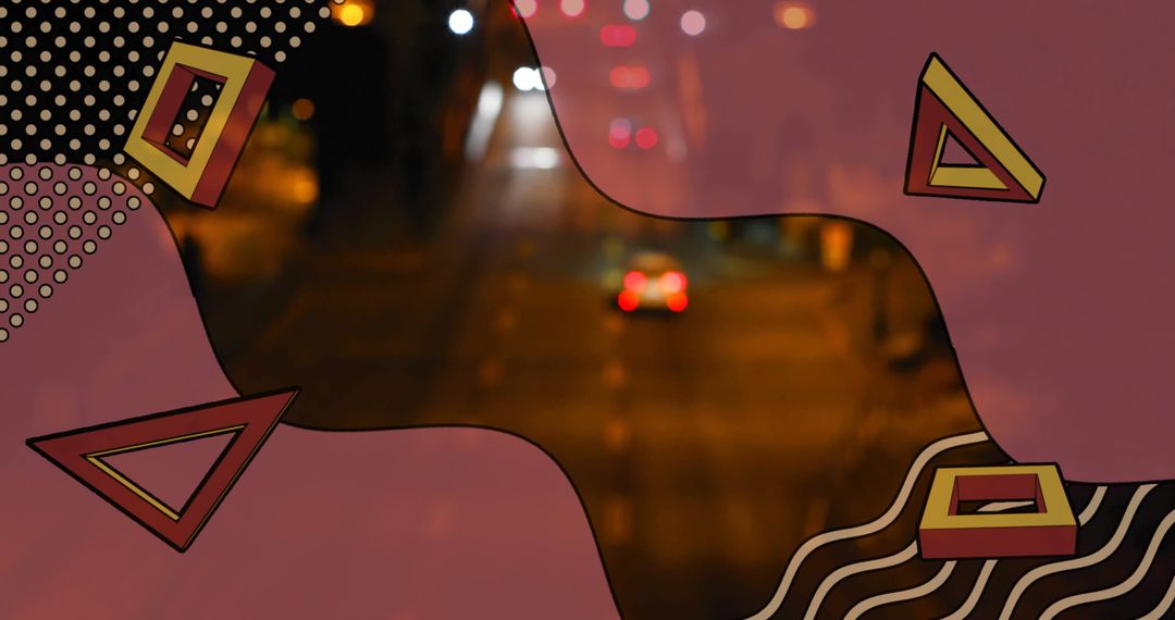 Abstract urban night with 3d prisms and neon lights