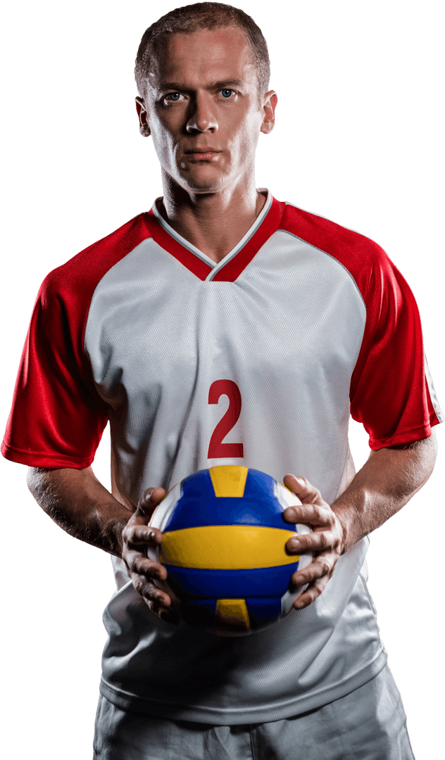 Transparent Portrait of Athlete Holding Volleyball in Game Uniform