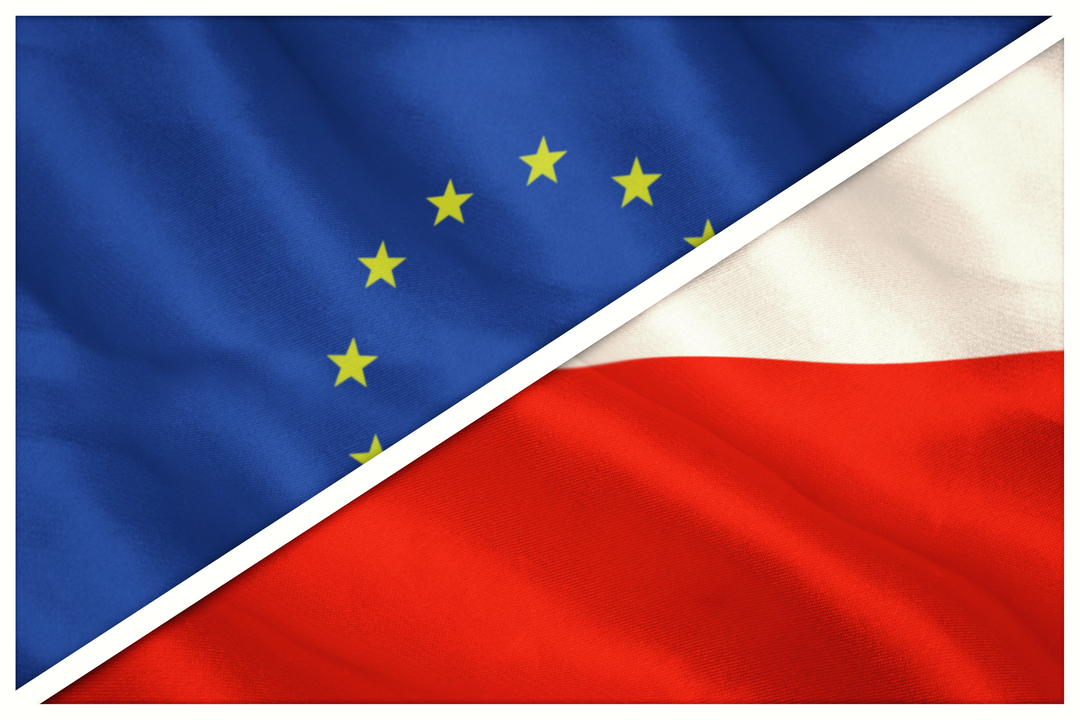 Close-Up Transparent View of European and Polish Flags for Diplomatic Designs - Download Free Stock Images Pikwizard.com